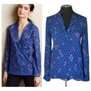 Maeve - Eva Faux Wrap Star Long Sleeve Blouse - Anthropologie - Size 0